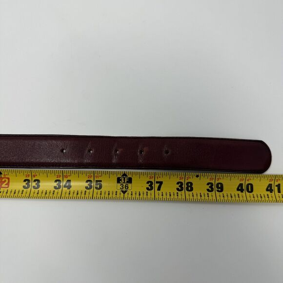 Genuine Leather Maroon Belt With Gold Rectangle Buckle Size 36 Made In USA - Picture 6 of 7